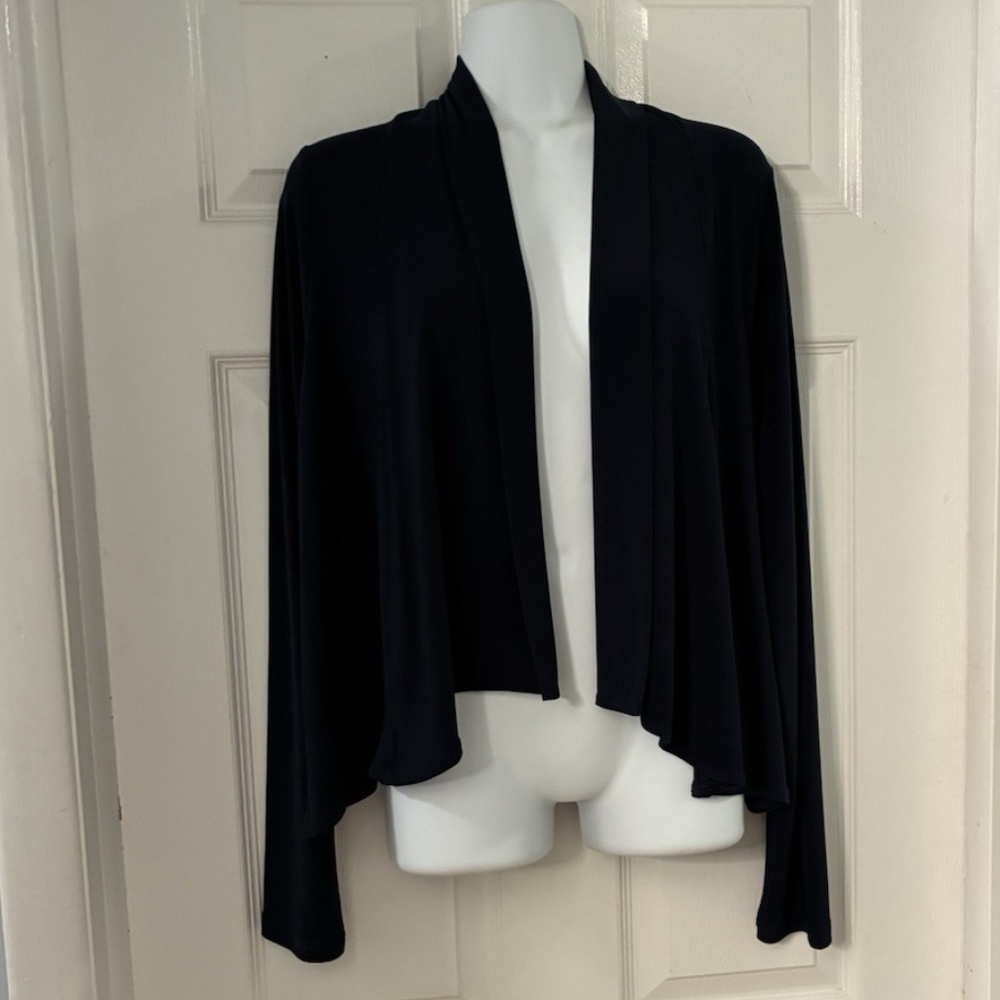 NWT $160 SYMPLI Ideal Navy Blue SHRUG Cardigan SWEATER Sz 12 Made in Canada